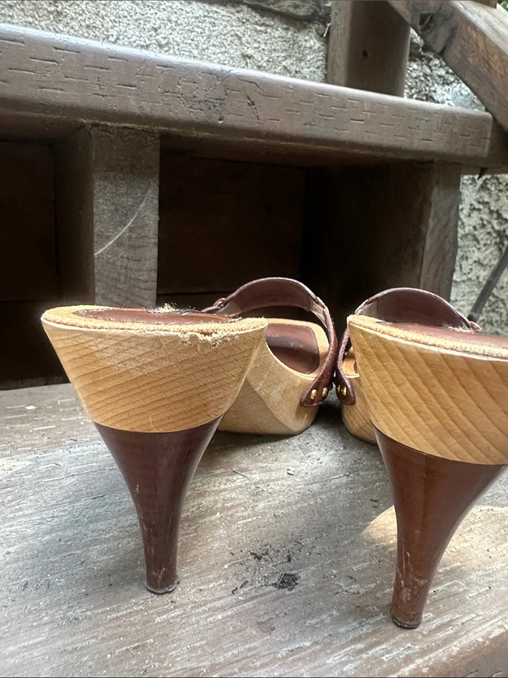 Louis Vuitton Brown Leather and Wooden High Heel Sandals